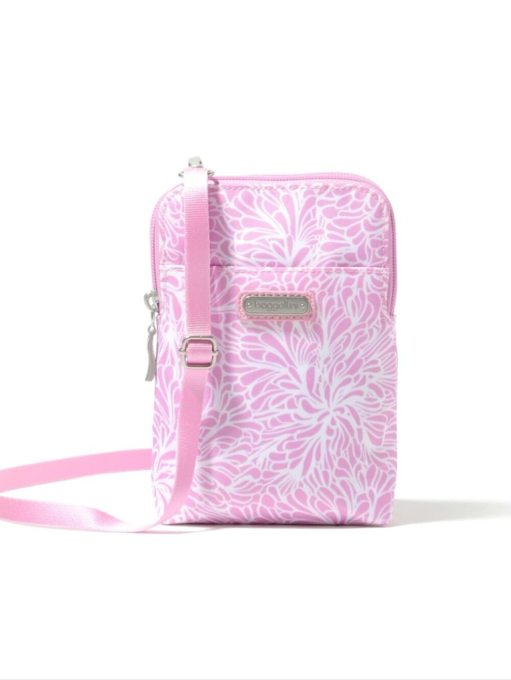 New Baggallini Phone Pouch Purse, Take Two RFID Bryant Crossbody Pink Floral Bag